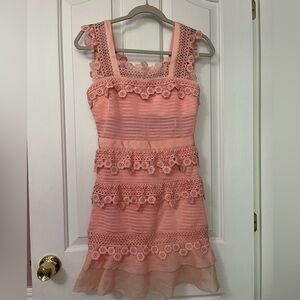 Self-Portrait Pink Lace Floral Flounce Mini Dress - Size US 2- NWT
